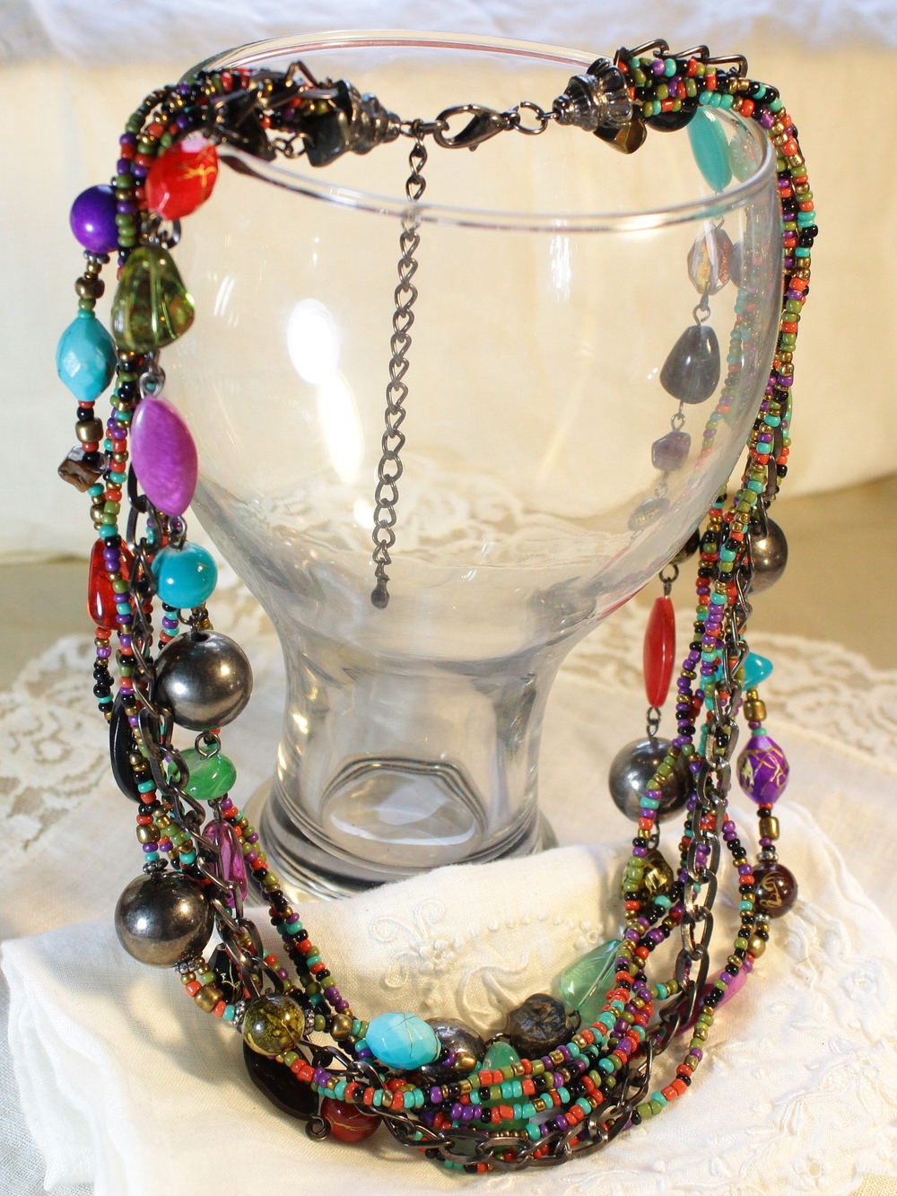 Y2K Boho Multi-Strand Colorful Beaded Statement Necklace